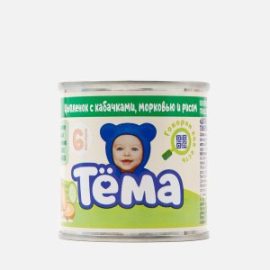 Пюре Тема Цыпленок с кабачками морковью/рисом с 6мес ж/б 90г