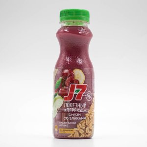 Продукт питьевой J-7 Полезный перекус Коктейль из вишни/банан/яблок/овсяные хлопья пл/б 0,3л