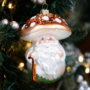 Украшение елочное Гриб сказочный стекло 8х6,4х12см GLT453