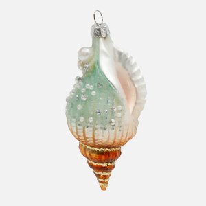 Украшение елочное Ракушка Турителла голубая стекло 5х5х12см