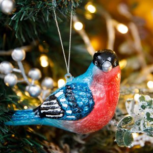 Украшение елоч Снегирь стекло 11,5х4,5х5см GLT766