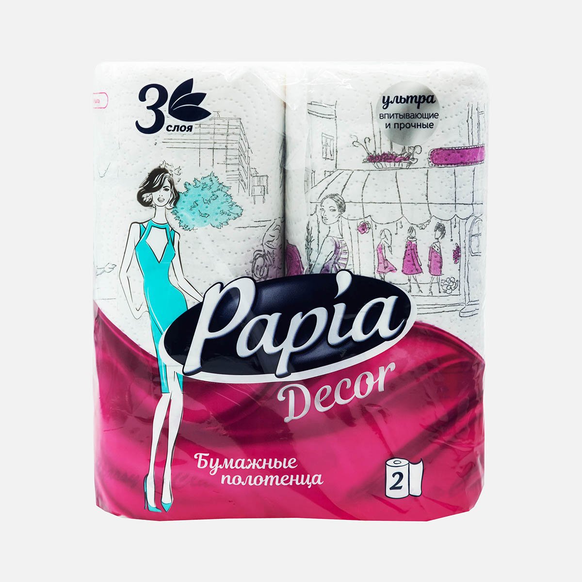 Полотенца Папиа Декор бумажные 3сл 2рул Полотенца Папиа Декор бумажные 3сл 2рул