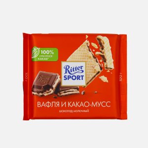 Шоколад Риттер Спорт молочный с начинкой из вафли и какао-мусса 110г