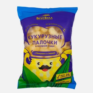 Палочки Вкусвилл кукурузные в сахарной пудре с бананом и стевией 95г