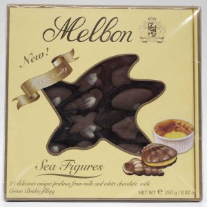 Конфеты Мелбон Морские фигуры из молочного и белого шоколада с начин крем-брюле 250г