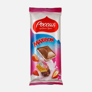 Шоколад Россия Максибон с двухслойной начинкой со вкусом клубники и печеньем 80г