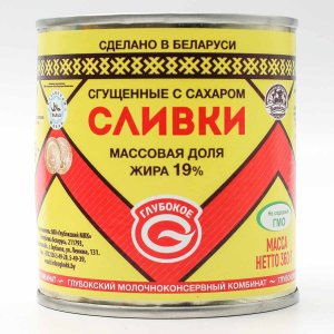 Сливки сгущ Глубокое с сахаром 19% ж/б 360г