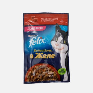Корм Феликс Сенсейшнс говядина в желе с томатами пауч 75г
