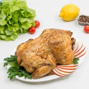 Курочка запеченная с яблоками и грушами вес