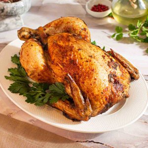 Курочка запеченная с яблоками и грушами вес