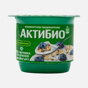 Биойогурт АктиБио Лён, Черника и 5 злаков обогащенный 3% пл/ст 130г