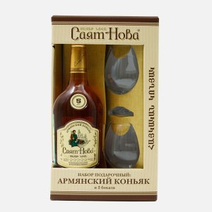 Коньяк Саят Нова пять звезд пятилет орд 40% п/у 0,5л+2 бокала