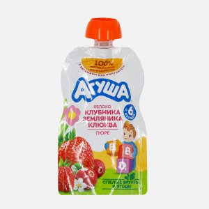 Пюре Агуша Яблоко, клубника, земляника, клюква с 6мес дой/пак 80г