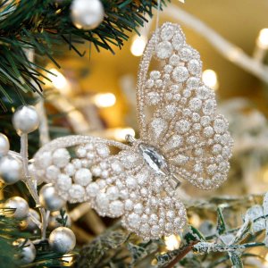 Украшение елочное Бабочка Эдем шампань на клипе стекло 9х7,5см