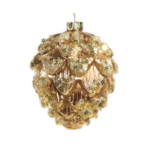 Украшение елочное Шишка Золотые снежинки стекло 7,6х7,6х9,7см YQL14