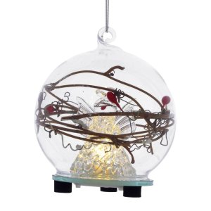 Украшение елочное Ангел с подсвет D8см L8 W8 H9,5см стекло 256304