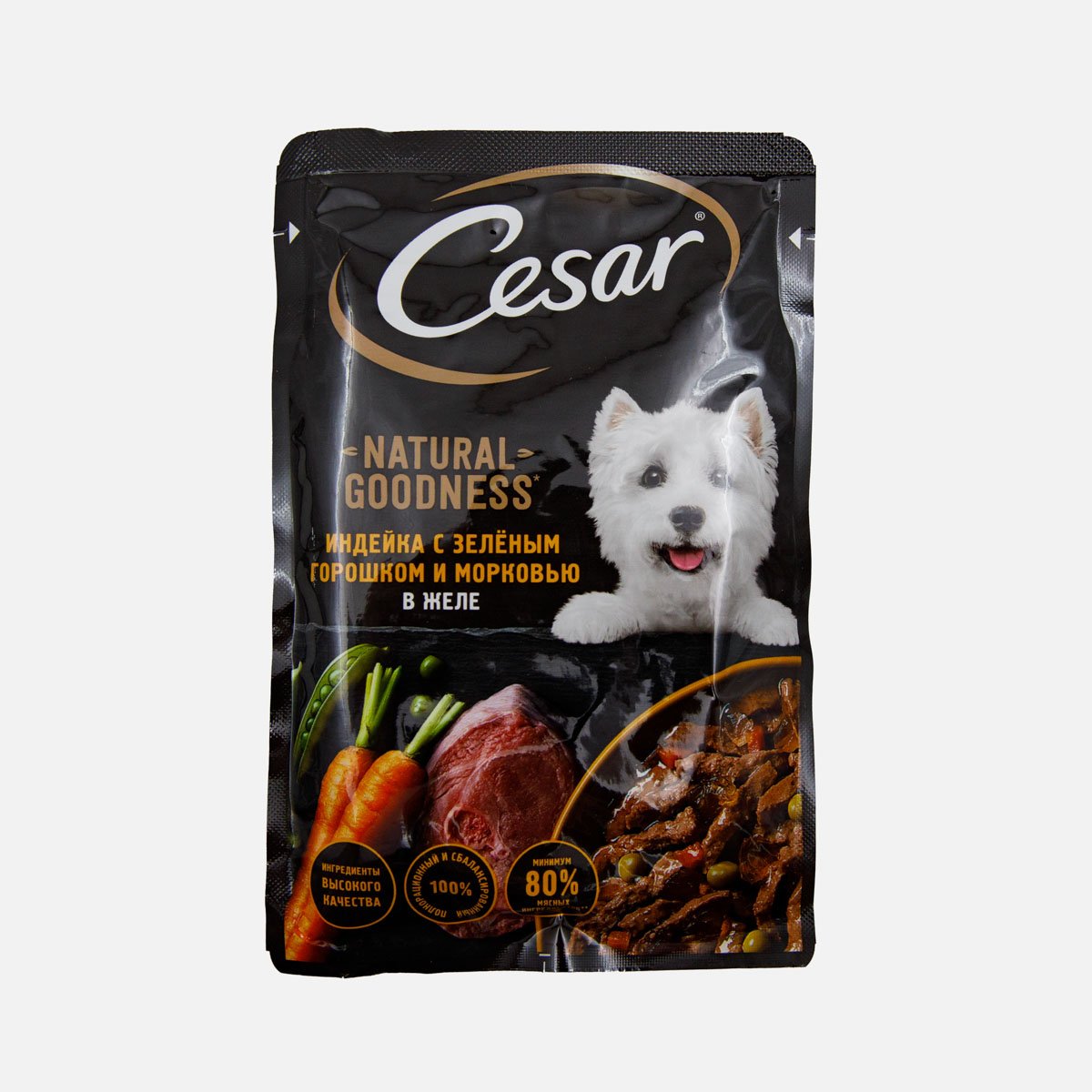 Корм Цезарь Индейка/зел горошек и морковь в желе пауч 80г Корм Цезарь Индейка/зел горошек и морковь в желе пауч 80г