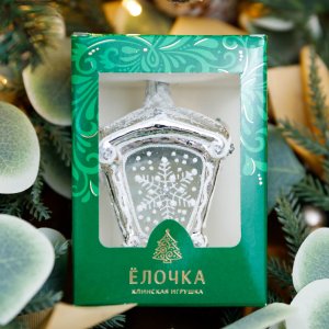 Украшение елочное Фонарь Снежинка Н 83мм стекло С2283