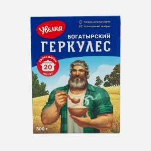 Хлопья Увелка овсяные Геркулес Богатырский 20мин к/к 500г