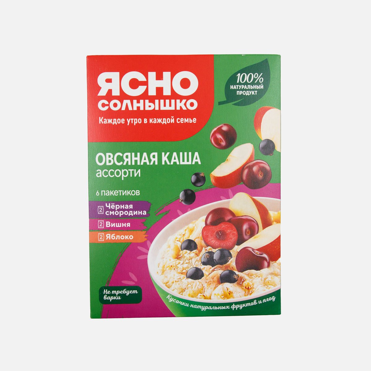 Каша Ясно солнышко овсяная Ассорти чер смор/вишня/яблоко 6*45г 270г Каша Ясно солнышко овсяная Ассорти чер смор/вишня/яблоко 6*45г 270г
