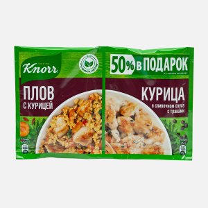 СмесьНа второе Кнорр Плов с курицей 25г/Курица в соусе 23г пл/уп 48г