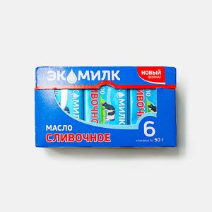Масло Экомилк Традиционное сладко-сливочное несоленое 82.5% к/к 6*50г