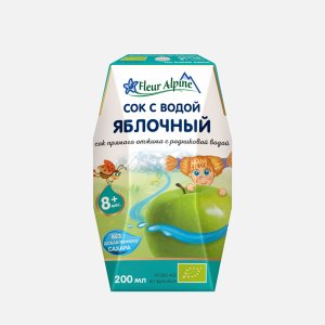 Сок Флер Альпин Яблочный прямого отжима с родниковой водой с 8мес 200мл