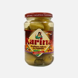 Оливки Карина Гордаль зеленые с корнишонами ст/б 345г