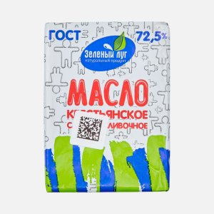 Масло Зеленый луг Крестьянское слладко-сливочное несоленое 72.5% фольга 150г