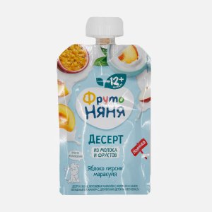 Десерт ФрутоНяня из яблок, персиков и маракуйи с молоком и сахаром с 12мес дой/пак 90г
