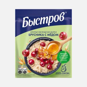 Хлопья Быстров овсяные Брусника с медом без варки 40г