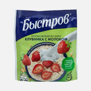 Хлопья Быстров овсяные Клубника с молоком без варки 40г