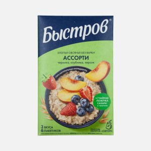 Хлопья Быстров овсяные Ассорти черника/клубника/персик без варки 240г