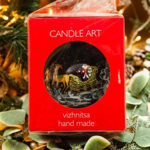 Шарик Эвис с подвесом ручн роспись Тройка удалая 120мм стекло 12*12см