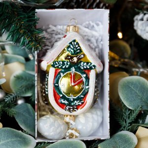 Украшение елочное Эвис Часики с кукушкой стекло 10см