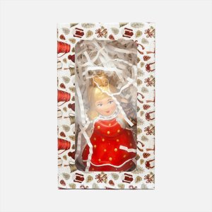 Украшение елочное Эвис Малышка с фонарем-02 с росписью стекло 10см