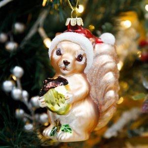 Украшение елочное Холидей Классик Фигурка Белка с орешком стекло