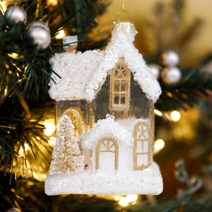 Украшение елочное Холидей Классик Фигурка Дом Зимнее барокко стекло