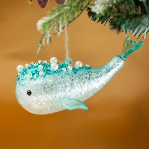Украшение елочное Холидей Классик Фигурка Кит Голубая лагуна стекло