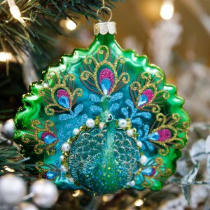 Украшение елочное Холидей Классик Фигурка Павлин стекло 10х5х10см