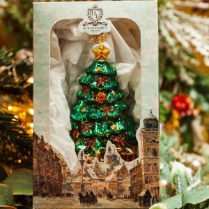 Украшение елочное Елка на красной подушке стекло 17х10,5см R401