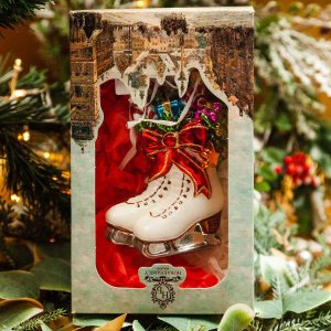 Украшение елочное Коньки стекло 10х15см S771