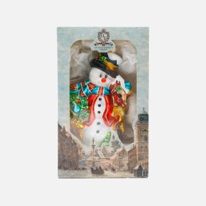 Украшение елочное Новинка Снеговика со скворечником стекло 17х10см S968