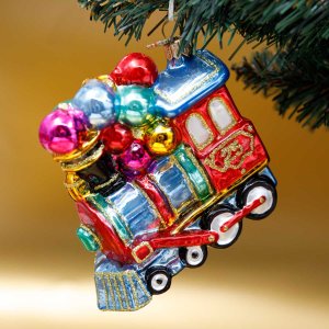 Украшение елочное Паровозик Чух-Чух стекло 10,5х9,5см S880