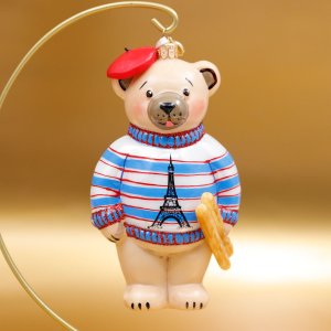 Украшение елочное Французский мишка Тедди с багетом голодный стек12х4см