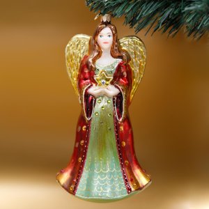 Украшение елочное Янтарный ангел со звездой стекло 15х4см 4578BRS