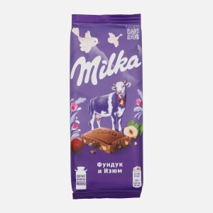 Шоколад Милка молочный с фундуком/изюмом 80г