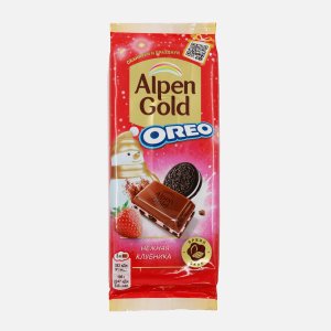 Шоколад Альпен Гольд Орео Нежная клубника с кусочками печенья 85г