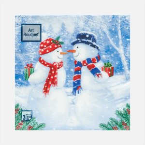 Салфетки Арт Букет Снеговик с подарками бум 33*33 3сл 20лист
