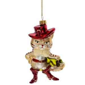 Украшение елочное Кот в сапогах L9 W5 H15см стекло